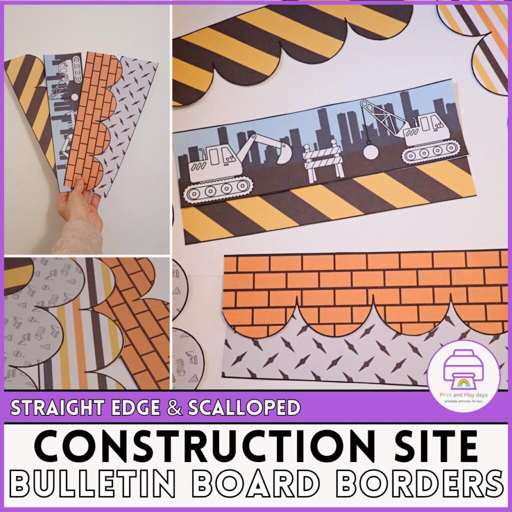 Construction Themed Bulletin Board Borders. With Construction themed textures like brick and steel, construction machinery and a soft muted palette,