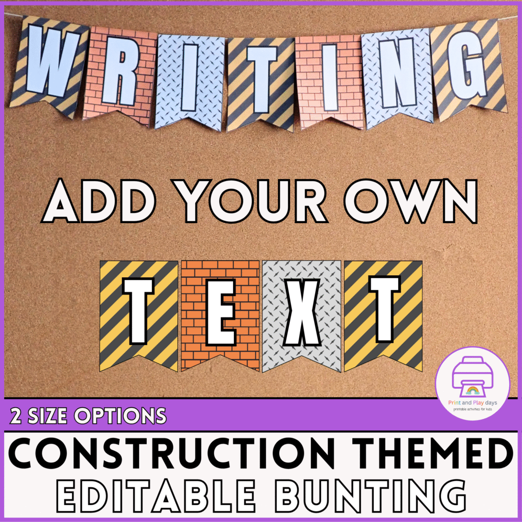 Construction Themed Editable Bunting