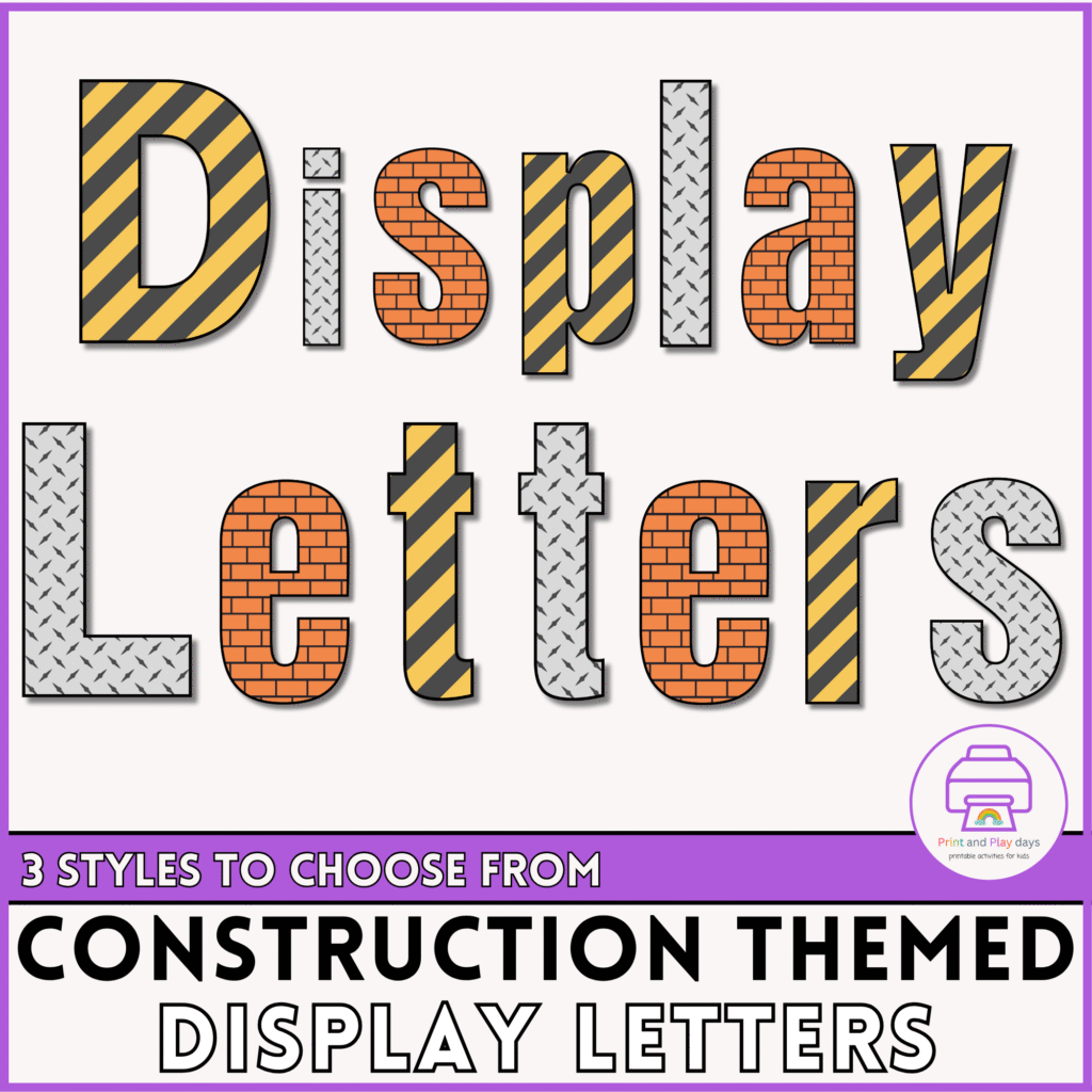 Construction themed lettering for large classroom displays and bulletin boards, 3 styles to choose from, brick, steel and chevron.