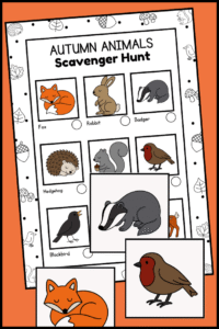 Printable Autumn Animal Scavenger hunt with picture cards