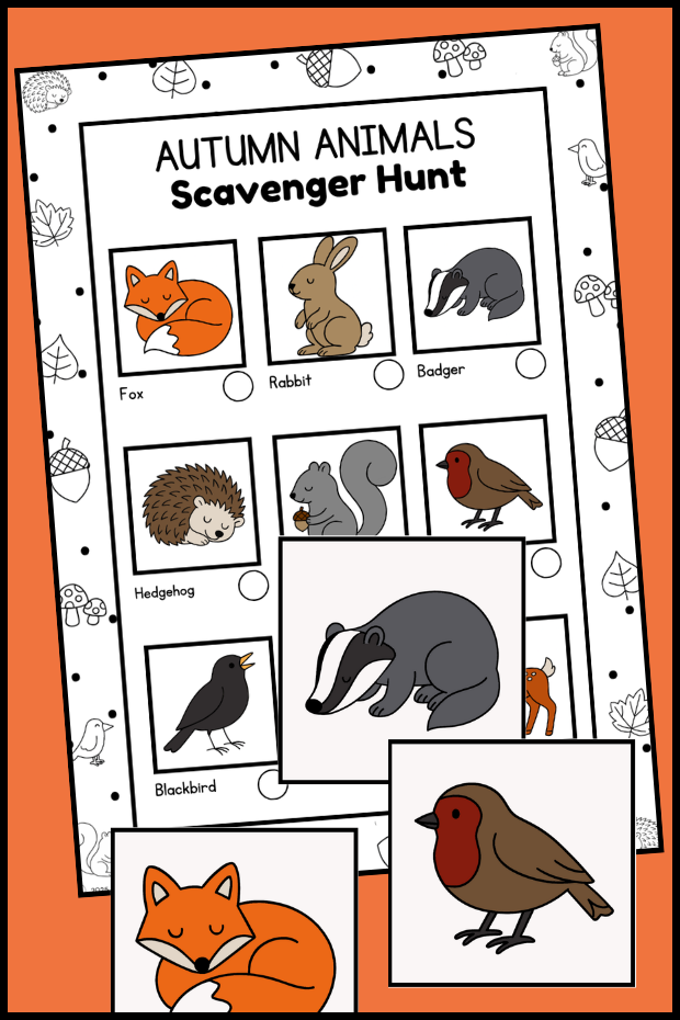 Printable Autumn Animal Scavenger hunt with picture cards