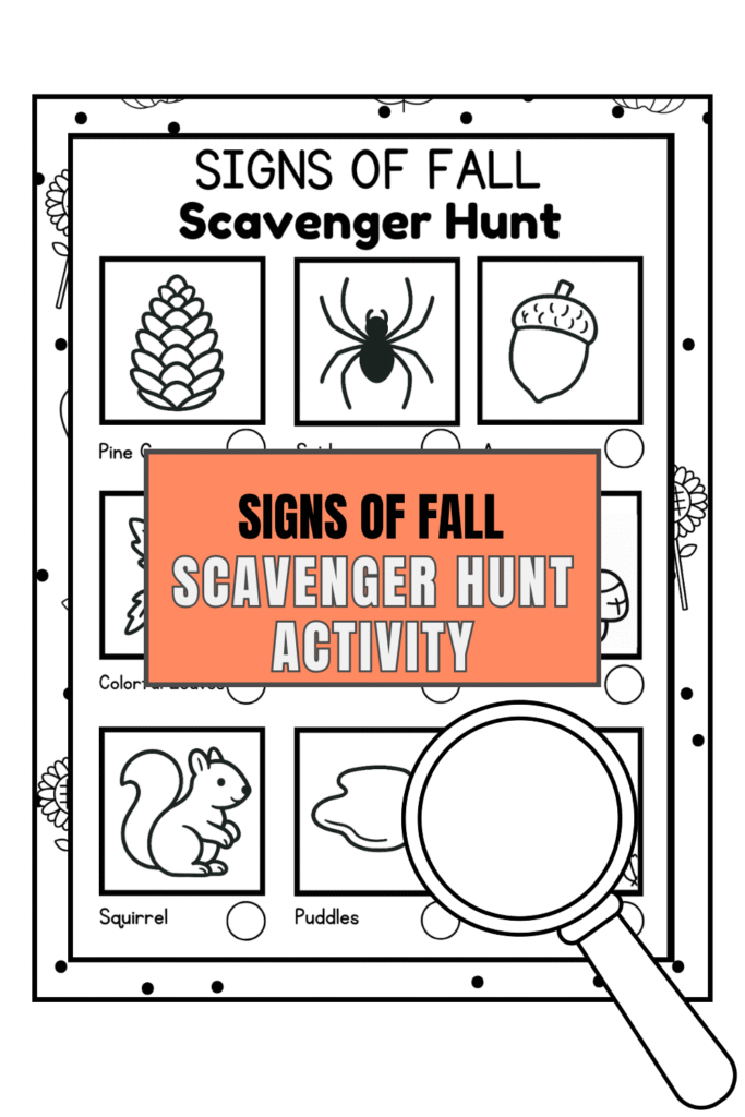 Fall scavenger hunt for kids with photo flashcards and seasonal vocabulary cards
