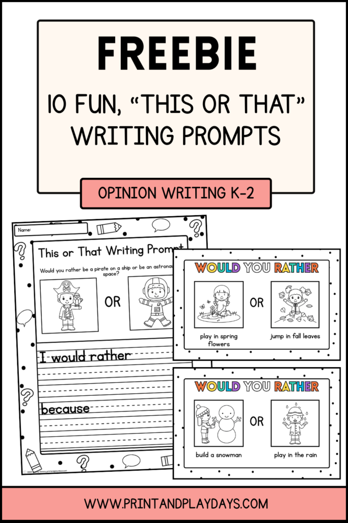 FREEBIE. 10 Fun, This or That writing prompts for grades k-2