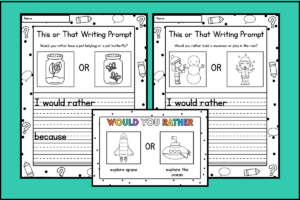 10 FREE This or That Writing Prompts for kids K-2