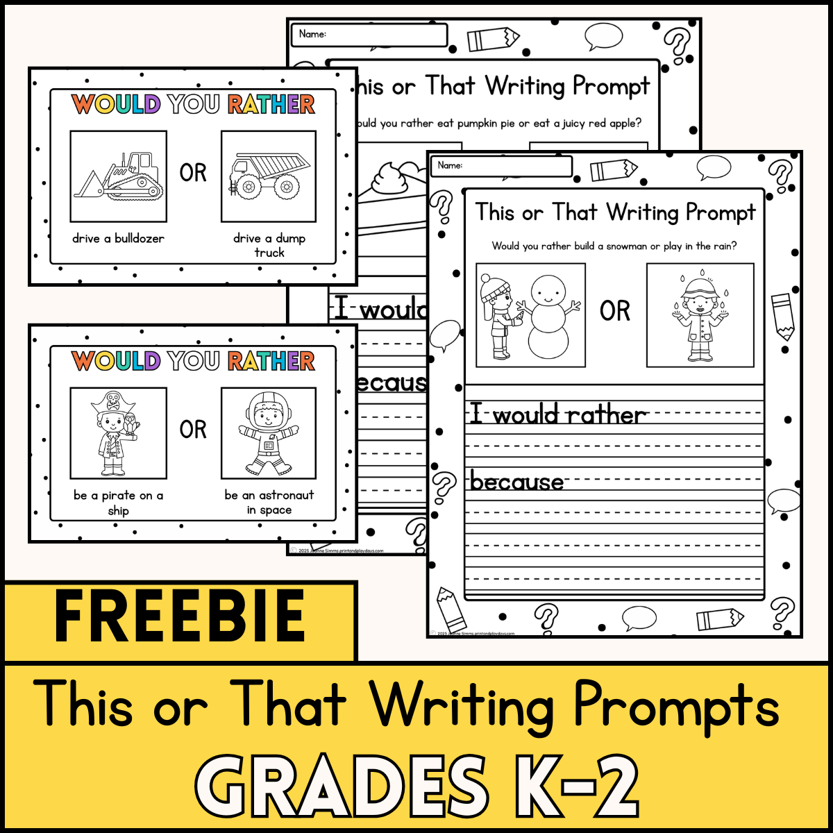 FREEBIE This or That Writing Prompts Grades K-2