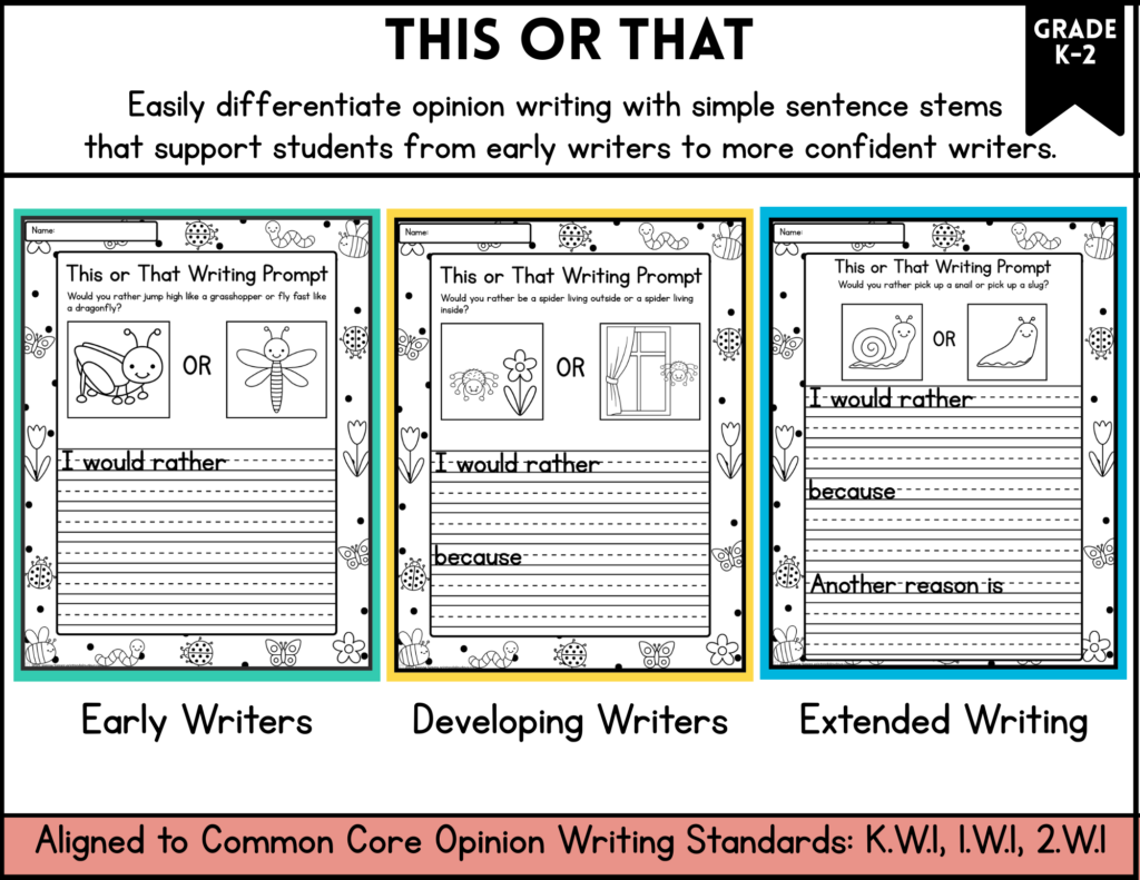 bug and insect themed this or that prompts for opinion writing