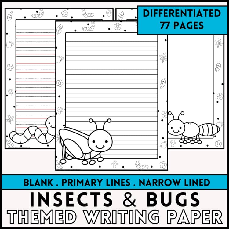 Insects And Bugs Themed Writing Paper With Blank, Lined And Picture Box Pages