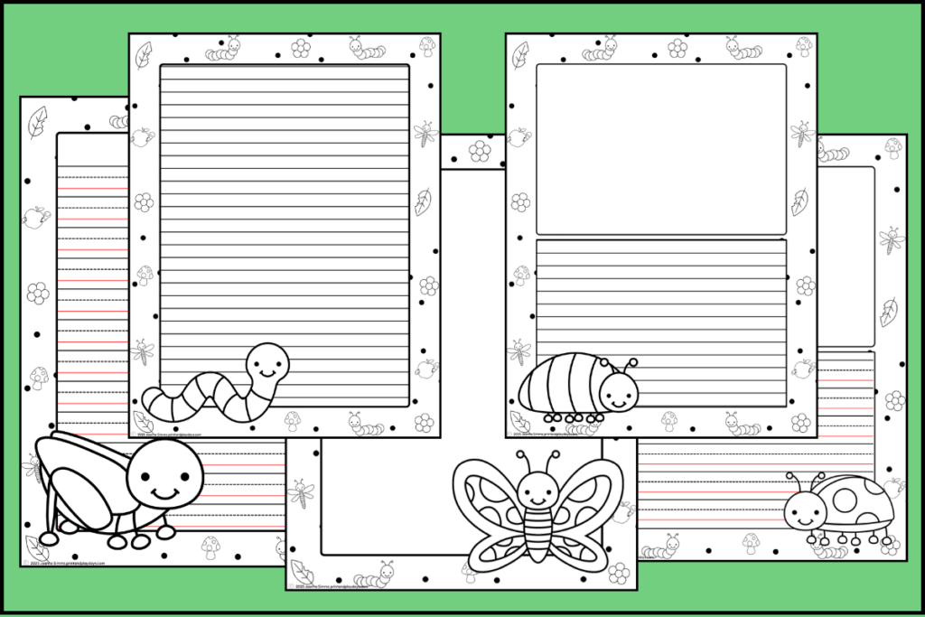 Selection of Insects and Bug themed writing paper for kids in grades k-2