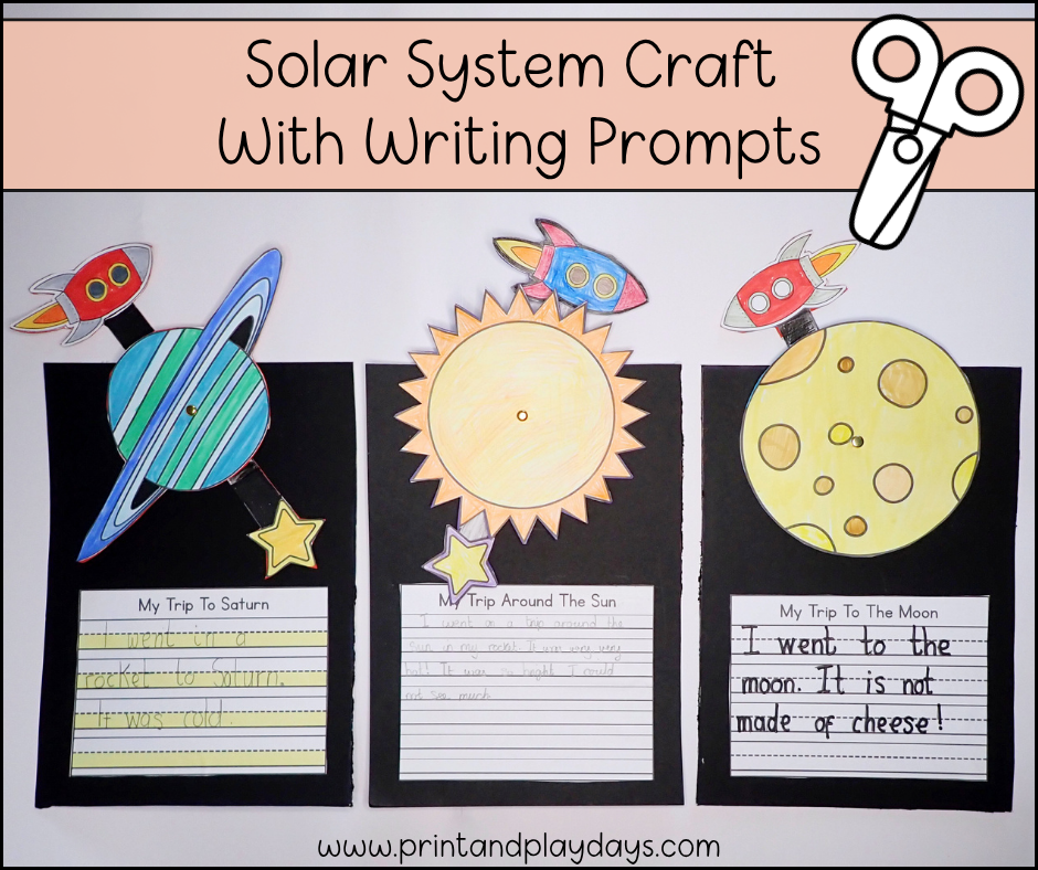 Solar System Craft with writing prompts activity for kids