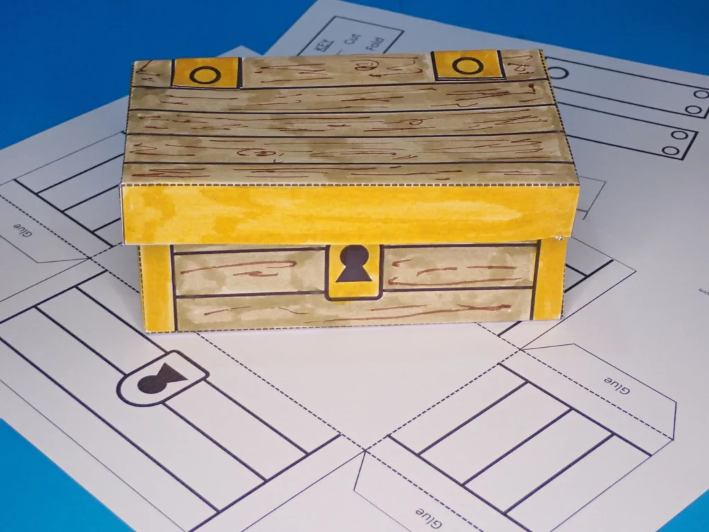 a pirate themed treasure chest made from paper