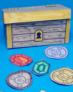 product photograph of a pirate treasure chest printable craft for kids