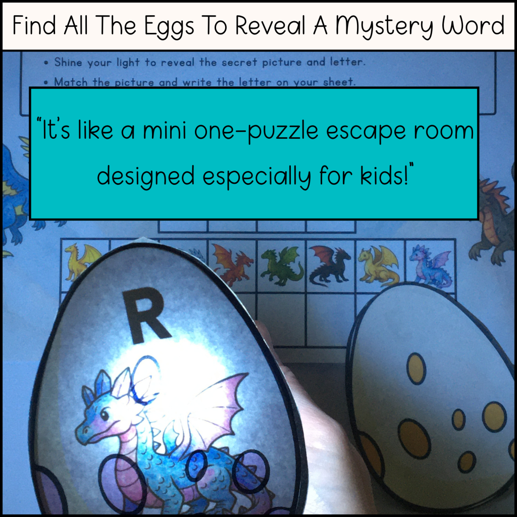 Find all dragon eggs to reveal a mystery word. It's like a mini one puzzle escape room designed especially for kids,