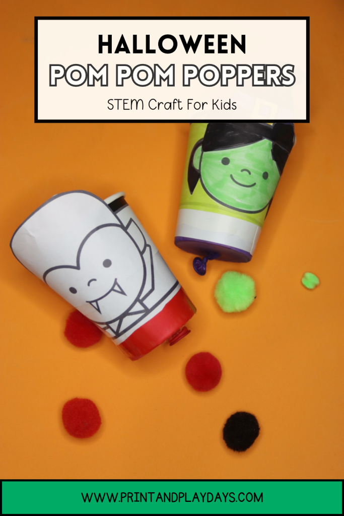 Halloween Pom Pom Poppers STEM Craft for kids.