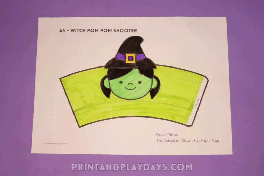Witch cup wrap template for pom pom popper craft